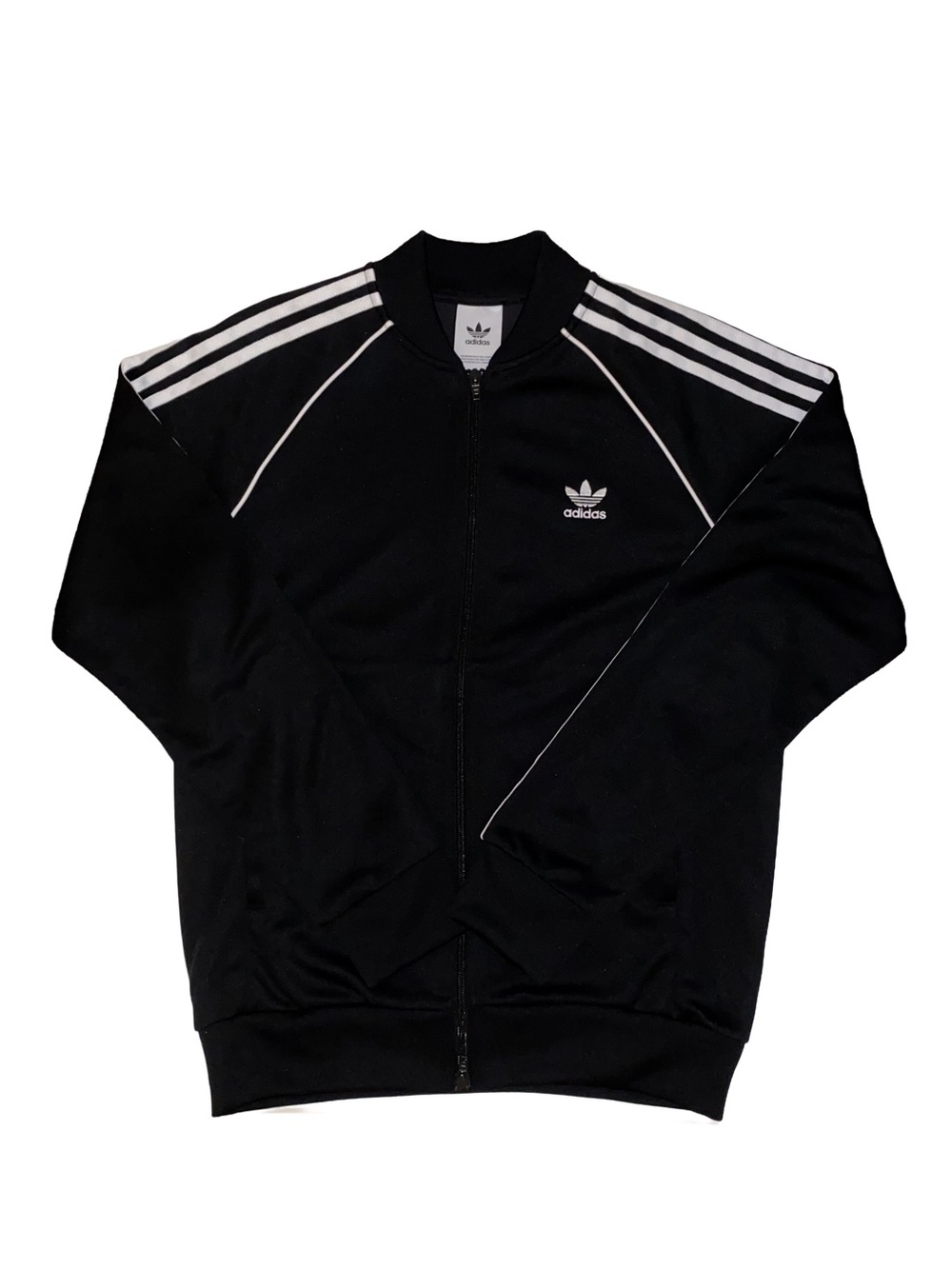 Adidas Men’s Black Track Jacket 3 Stripe Full Zip Trefoil Size Medium